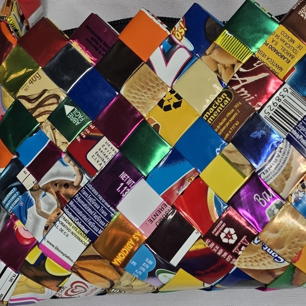 Colorful Woven Candy Wrapper Purse Recycled Pop Art Bag DIY Y2K Style - Picture 4 of 6